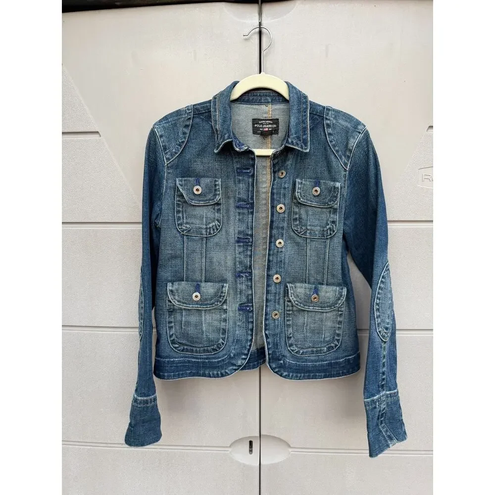 VTG Polo Jeans Ralph Lauren Women Denim Molly Jacket M Blue Utility Trucker Y2K - Picture 2 of 12